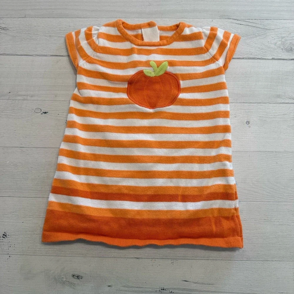 Gymboree orange and‎ white stripe pumpkin sweater dress 6-12 months